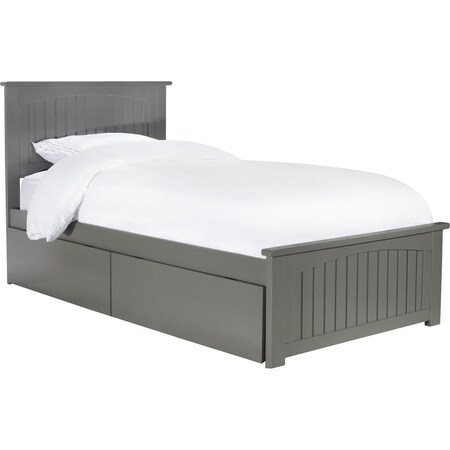 Atlantic Furniture Nantucket Twin Platform Bed with Matching Foot Board with 2 Urban Bed Drawers - Grey AR8226119